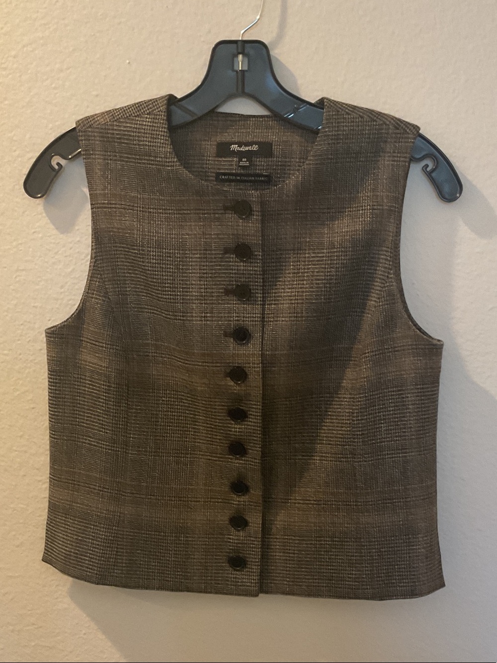 Madewell Brown Plaid Sleeveless Button Vest